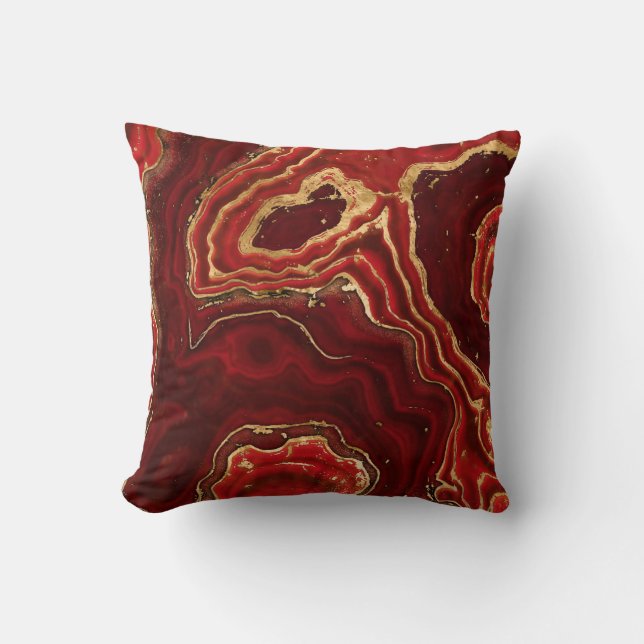 Red and gold Liquid Marble Abstract Cushion (Front)