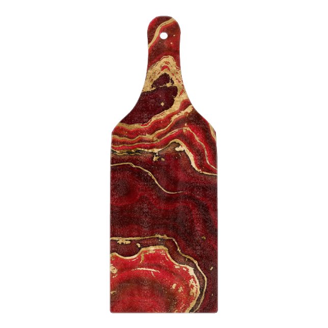 Red and gold Liquid Marble Abstract Cutting Board (Front)