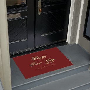 Red and Gold Look Script Happy New Year Doormat
