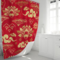 Red and Gold Lotus Floral Oriental Pattern