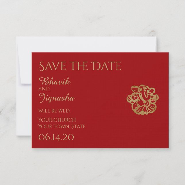 Red and Gold Mandala Indian Wedding Save the Date (Front)