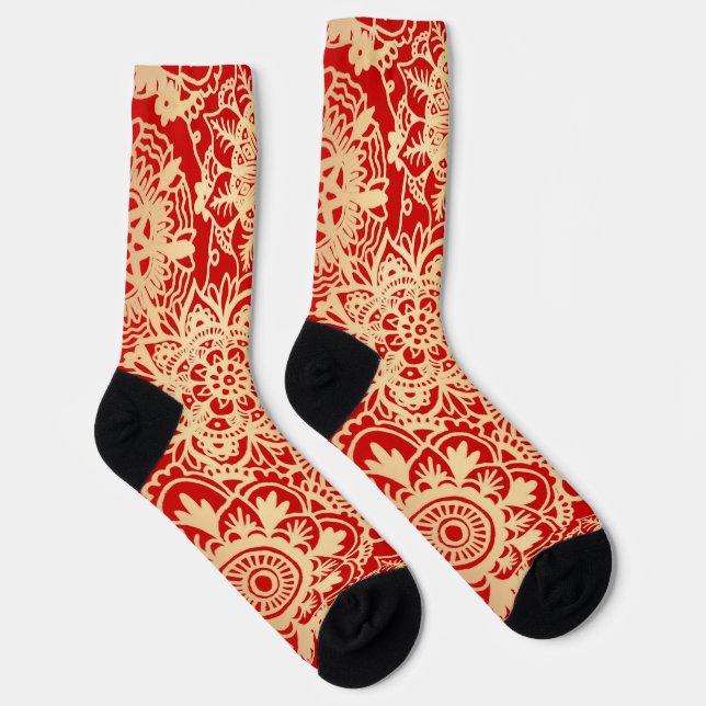 Red and Gold Mandala Pattern Socks (Right)