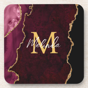 Red and Gold Marble Agate Coaster