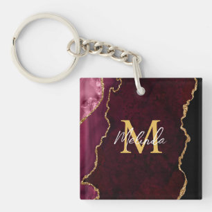 Red and Gold Marble Agate Key Ring