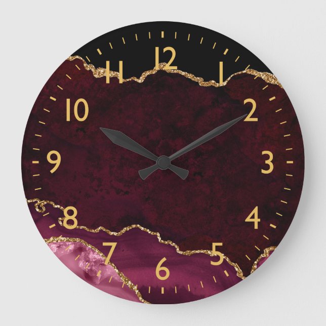 Red and Gold Marble Agate Large Clock (Front)