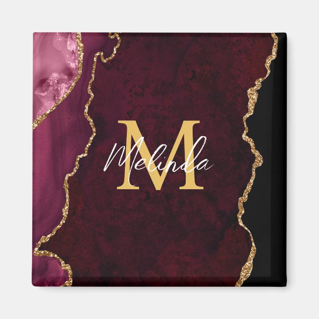 Red and Gold Marble Agate Magnet (Front)