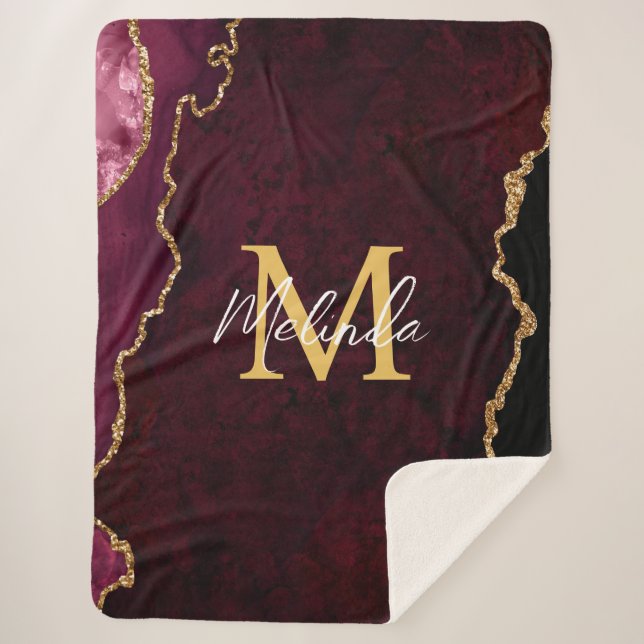 Red and Gold Marble Agate Sherpa Blanket (Front)