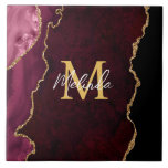Red and Gold Marble Agate Tile<br><div class="desc">This tile features an elegant and glamourous agate marble background with geode gemstone detailing and faux gold glitter accents. The monogram combines handwritten script and modern sans serif fonts for a classy and sophisticated look. This will make the ideal gift as it can be customised with a name and initial....</div>