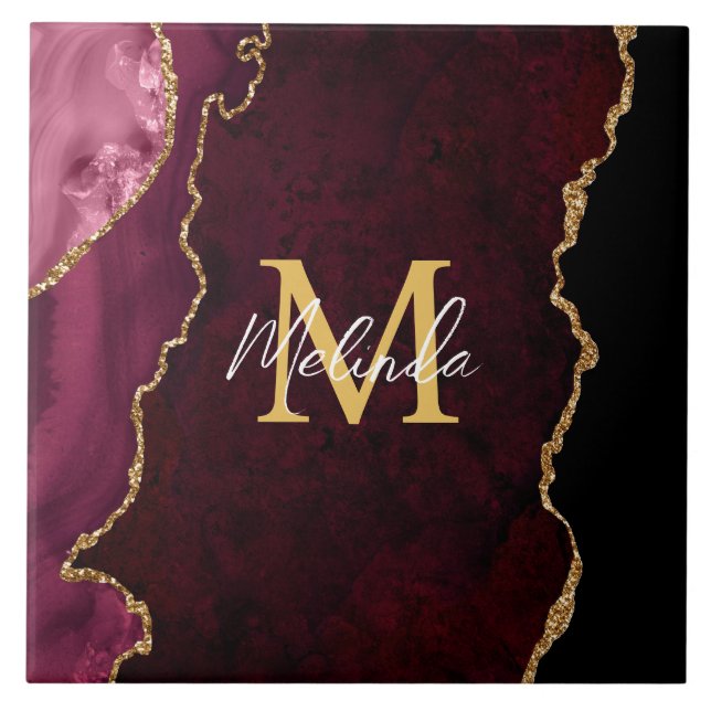 Red and Gold Marble Agate Tile (Front)