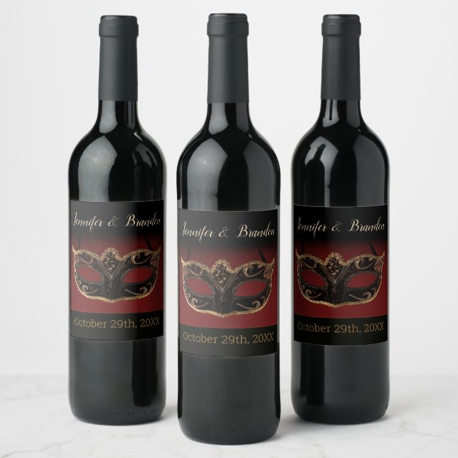 Red and Gold Masquerade Wine Label (Bottles)