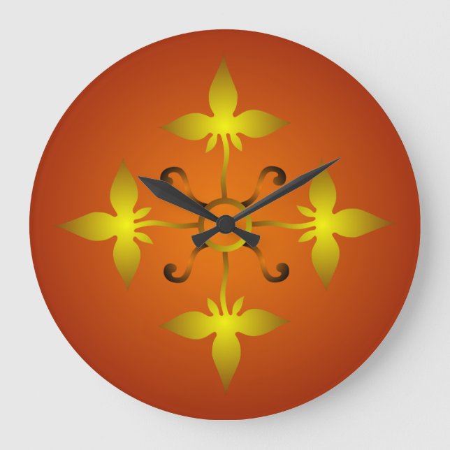 Red and Gold Mediaeval Pattern Wall Clock (Front)