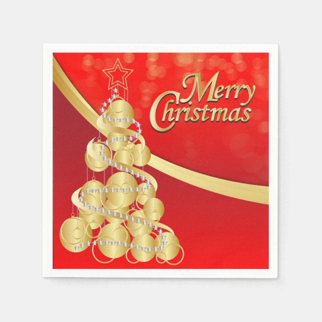 Red and Gold Merry Christmas Napkin (Front)