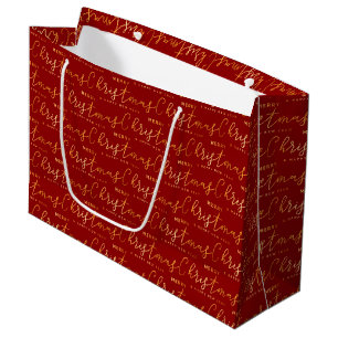 Red and Gold Merry Christmas Word Art Large Gift Bag