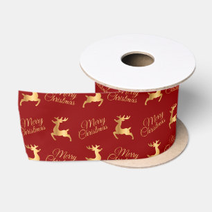 Red and Gold Merry Christmas Word Art Satin Ribbon