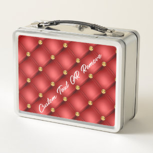 Red and Gold Metal Lunch Box Personalised Text