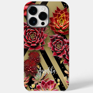 Red and Gold Minimalist Abstract Floral iPhone 14 Pro Max Case