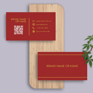 Red and Gold Minimalist Professional QR Code Bus Business Card