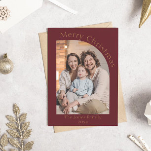 Red and Gold Modern Arch Photo Christmas Holiday Card