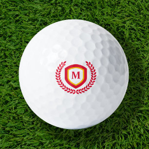 Red and Gold Monogram Logo Crest Golf Balls
