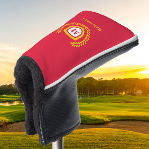 Red and Gold Monogram Logo Crest Golf Head Cover