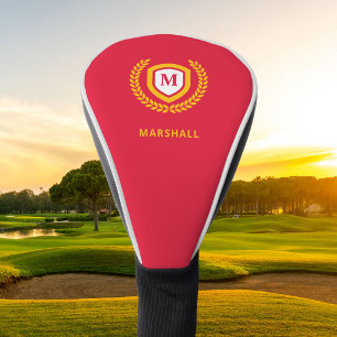 Red and Gold Monogram Logo Crest Golf Head Cover