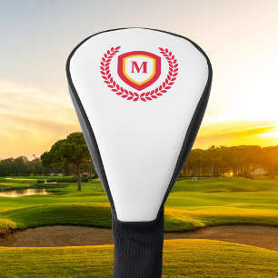Red and Gold Monogram Logo Crest Golf Head Cover