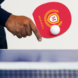 Red and Gold Monogram Logo Crest Ping Pong Paddle