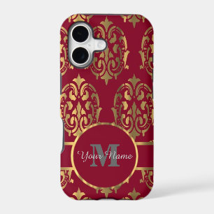 Red and gold monogrammed damask