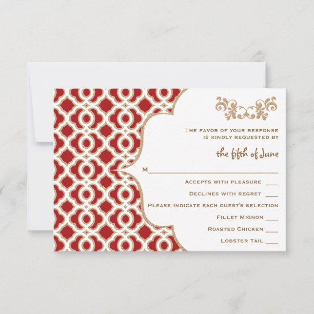 Red and Gold Moroccan Wedding Response Cards (Front)