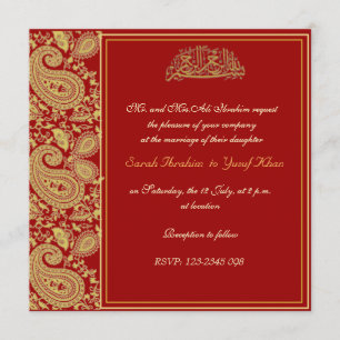 Red and gold Muslim wedding Invitation