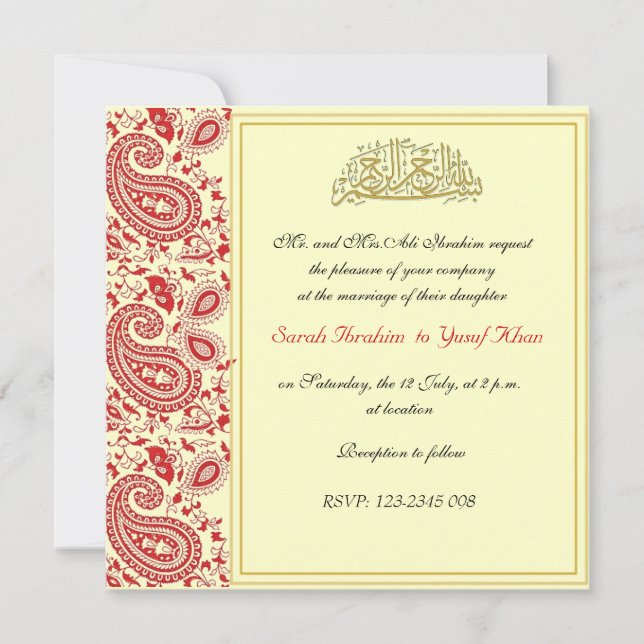 Red and gold Muslim wedding Invitation (Front)