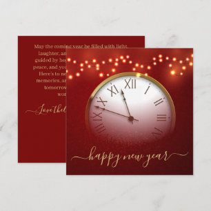 Red and Gold New Year’s Card with Midnight Clock