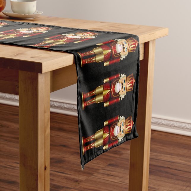 Red and Gold Nutcrackers Black Background Medium T Table Runner (In Situ)
