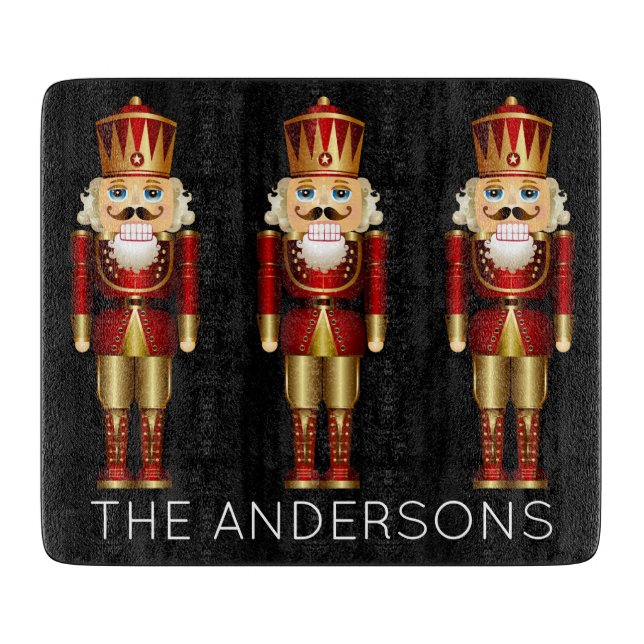 Red and Gold Nutcrackers on Black Personalise Cutt Cutting Board (Front)