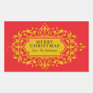 Red and Gold Oramental Christmas Frame Rectangular Sticker