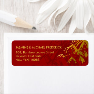 Red And Gold Oriental Bamboo Leaves ReturnAddress