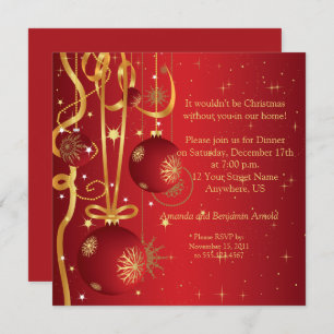 Red and Gold Ornaments Holiday Invitation