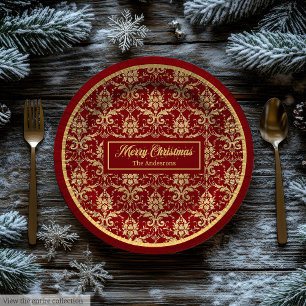Red and Gold Paper Plates Personalized Holiday