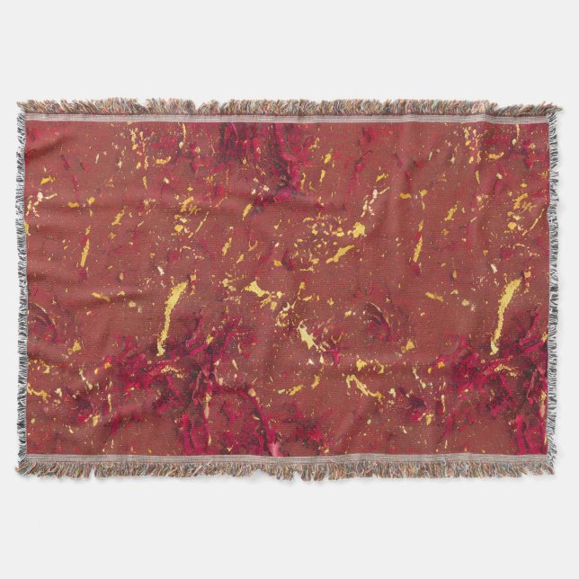 Red and Gold Pattern Throw Blanket (Front)