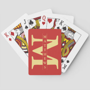 Red and Gold Personalised Monogram and Name Playing Cards