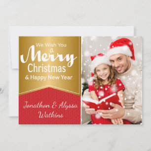 Red and Gold Photo Christmas Card