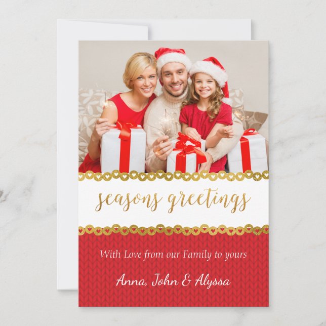 Red and Gold Photo Christmas Card (Front)