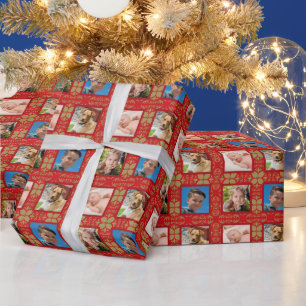 Red and Gold Photo Holiday Wrapping Paper