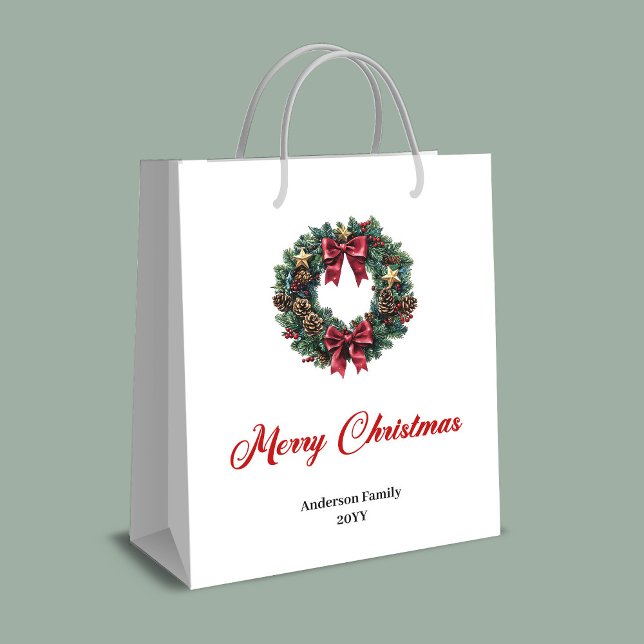 Red and gold pine wreath Christmas bag custom name (Red and gold pine wreath Christmas bag custom name)