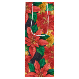 Red and Gold Poinsettias Christmas Wine Gift Bag