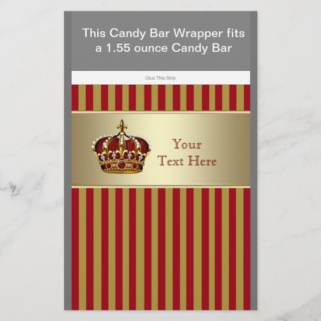 Red and Gold Prince Baby Shower Candy Bar Wrapper (Front)