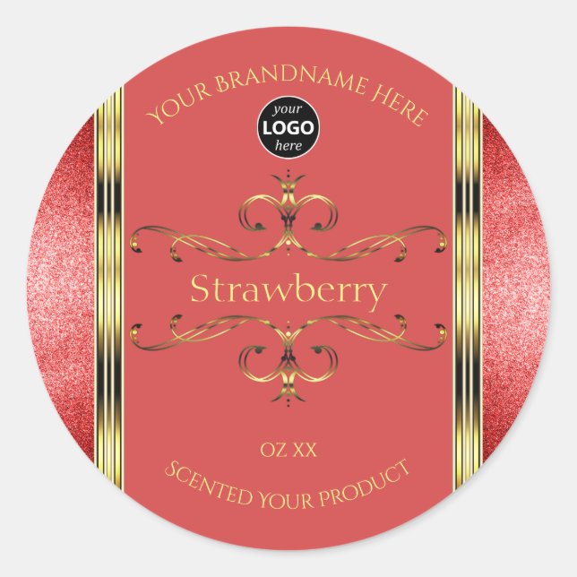 Red and Gold Product Labels Glitter Borders Logo (Front)