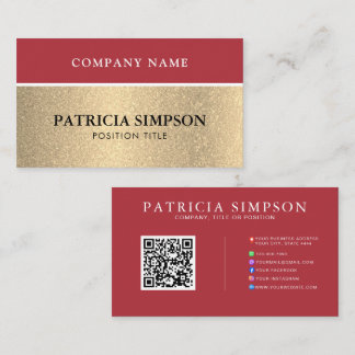 Red and Gold QR Code with Social Media & Web Links Business Card