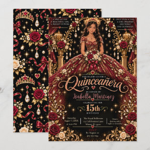 Red and Gold Quinceañera Celebration Invitation