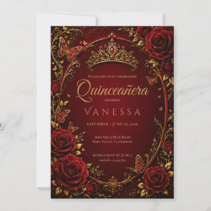 Red and Gold Quinceanera Invitation